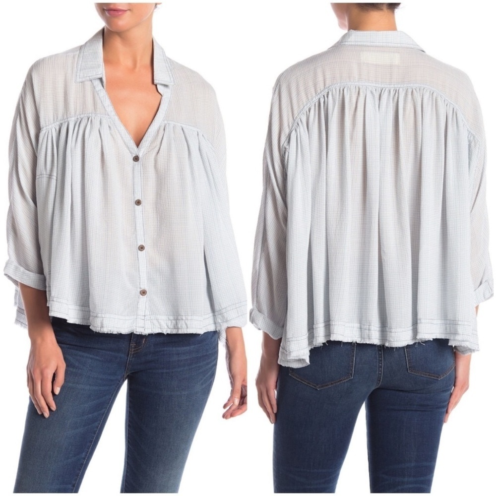 We The Free Light Blue and White Gauzy Button-Down Shirt